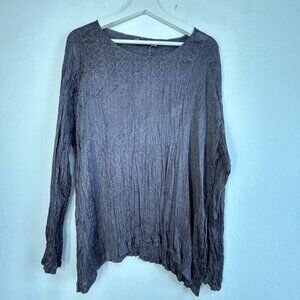 Phool Womens Crinkle Long Sleeve Top S Dark Gray India-Made Lightweight Stylish